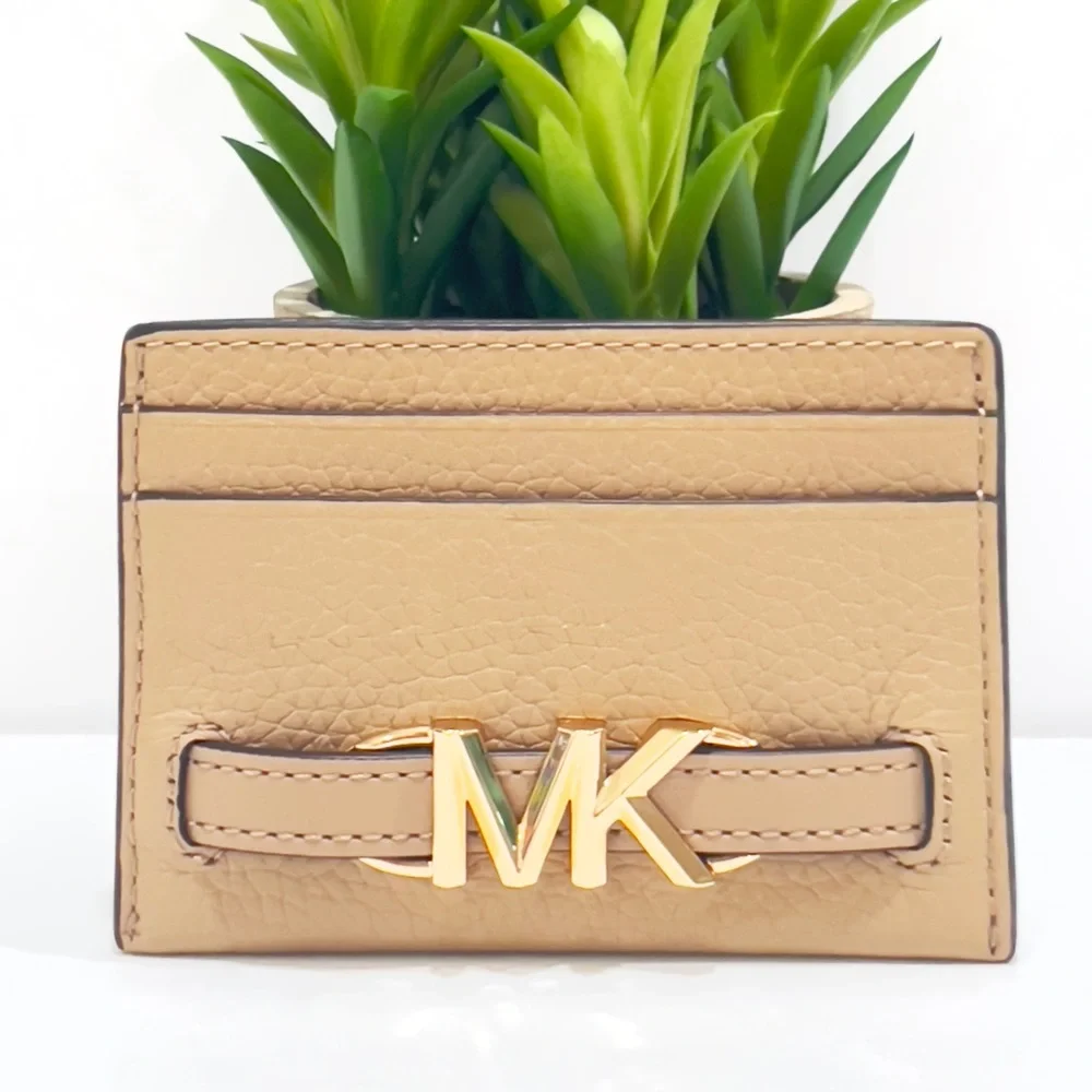 🆕 NWT Michael Kors Reed Pebbled Leather Card Wallet in Camel